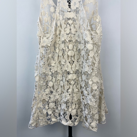 Cream Ivory Open Knit Floral Boho Racerback Tank Top - Picture 6 of 6